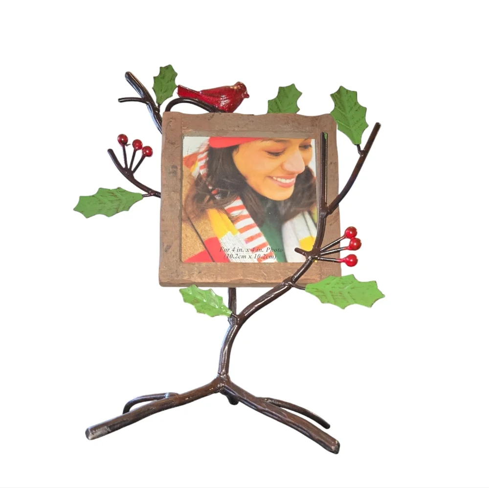 Cracker Barrel Cardinal Red Bird & Holly Hanging‎ 4X4 Frame & Stand 11